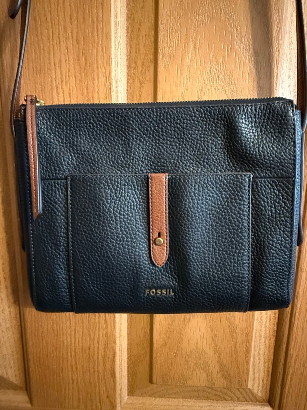 Fossil Gemma Black and Tan Leather Crossbody Bag